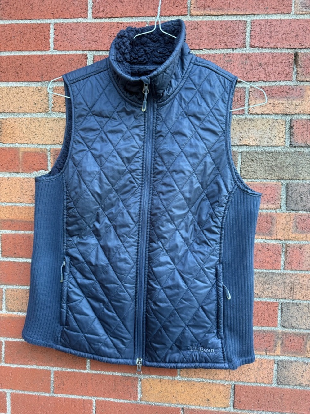 L.L.Bean Quilted Fleece Lined Puffer Vest Women’s Medium Navy Blue Full Zip
